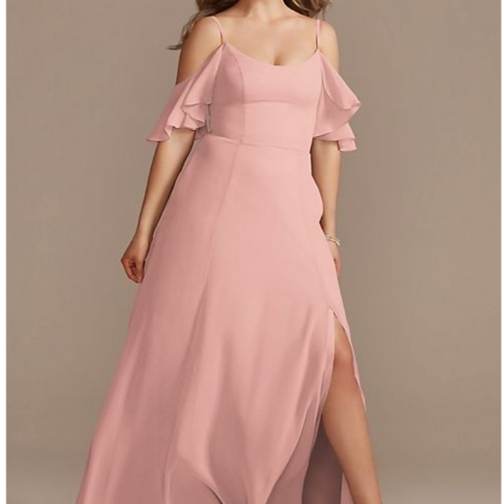 David's Bridal - cold-shoulder long chiffon bridesmaid dress (Ballet size Six)